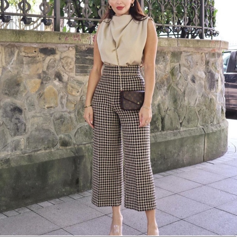 ZARA Houndstooth Pants  Wide Leg Cullote